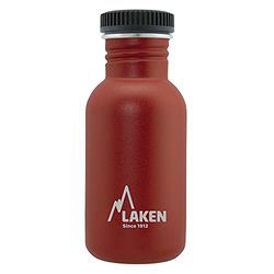 Laken roestvrijstalen fles met zwarte draadstekker en 500 ml brede mond, rood