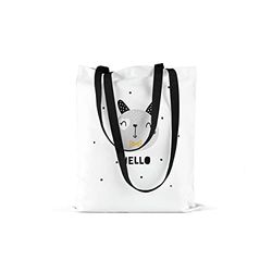 Bonamaison Printed Tote Bag, Reusable Grocery Bag, Shopping Bag, Machine Washable, Foldable, Canvas Cloth Bag with Black Handles, Size: 48x55 cm