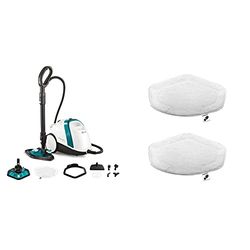 Polti Vaporetto Smart 100_T Limpiador a vapor, autonomía ilimitada con carga continua, 4 bar, 9 accesorios + Polti PAEU0332 Kit de 2 paños de microfibra para cepillo Vaporforce, Blanco