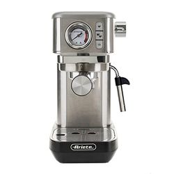 Ariete Espresso Slim Metal 1381, Macchina da Caffè con Manometro, Compatibile con Caffè in Polvere e Cialde ESE, 15 Bar Massime, Filtro 1 o 2 Tazze, Lancia per Cappuccino, 1300W, Silver
