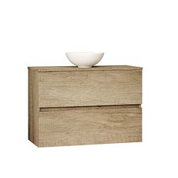Baikal Set di mobili da bagno Ness, speciale per piccoli bagni. Mobile da fondo ridotto di 36 cm, con lavabo in ceramica. Mobile montato. Due cassetti 80 cm Nature