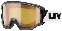 uvex Athletic Lgl - Masque de Ski pour Hommes et Femmes - à Contraste Accentué - Champ de Vision Élargi et Anti-Buée - Black/lasergold Lite-Blue - One Size