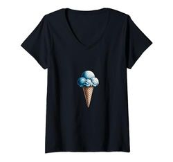 Donna Triple Scoop Retro Ice Cream Cone divertente Estate Maglietta con Collo a V