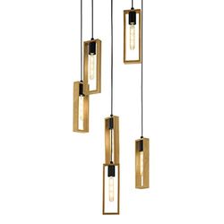 Eglo Candeeiro suspenso Littleton, 6 focos vintage em design industrial, estilo retro de aço e madeira, cor preta, castanho, lâmpada E27