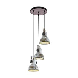 Eglo Candeeiro suspenso com 3 focos vintage de design industrial, aço com aspeto envelhecido, cor castanho pátina preto, casquilho E27