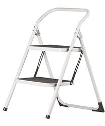 Amig – 2-Step Folding Ladder | Folding Stool | Dimensions: 77 x 57 x 47 cm | Stool with Two Non-Slip Steps | Maximum Weight Capacity: 150 kg | Steel | White and Black