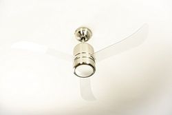 Ventilateur de plafond Loft avec éclairage et télécommande, revêtement nickel satiné, pâles transparentes, 112 cm