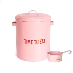 Fisura – Contenedor de comida para mascotas “time to eat”. Contenedor pienso con tapa y pala medidora. Contenedor comida perros y gatos de metal. 5 kg de capacidad (Eat, rosa)