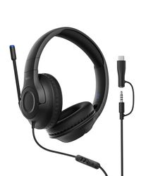 Belkin Gaming Inspire Bedrade Headset voor kinderen met USB-C-adapter, koptelefoon met verstelbare boommicrofoon, max. 85dB, voor Nintendo Switch 2, iPhone 16, Galaxy S25, Tablet, voor op reis - Zwart