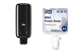 Tork Distributeur de Savon Mural pour Savon Mousse et Désinfectant Mousse pour Les Mains S4 - Système Distributeur Économique et Anti-Fuites + Recharge Savon Mousse Doux, 1 x 1000 ML