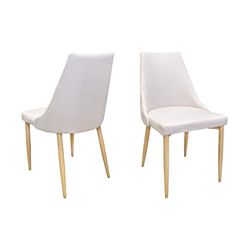 Zons – Juego de 2 sillas sala a comedor escandinava en tela beige con patas de metal, 47.5 x 46.5 x H85 cm