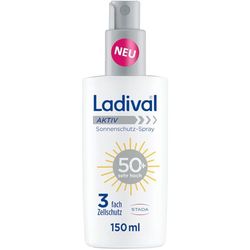 Ladival Spray solare attivo SPF 50+, protezione solare per il corpo, ideale per sport e viaggi, resistente al sudore, impermeabile, con protezione a 3 celle, 150 ml
