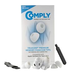 Comply TrueGrip Gommini auricolari memory foam per Apple AirPods Pro 1 e 2, comodità migliorata, vestibilità sicura, isolamento acustico superiore, strumento rimozione e pulizia, bianco, M, 3 paia