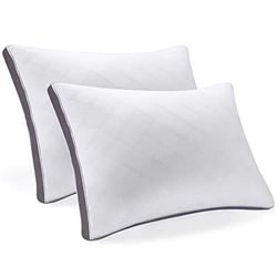 Uppsättning av 2 sovande allergiska kuddar: Premium komfort tvättbar kuddsats fluffig polyester sovrum hotell sängkudde mikrofiber luddkudde 65 x 50 cm – vit, standard