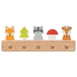 goki 60662 – Perchero de madera con 5 ganchos, diseño de zorro, mapache, ciervo, para habitación infantil, promueve el orden y la autonomía, a partir de 1 año