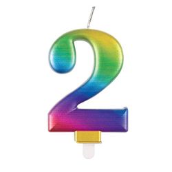 Unique Party 19632 Metallic Rainbow Nummer 2 Verjaardagskaars,Regenboog