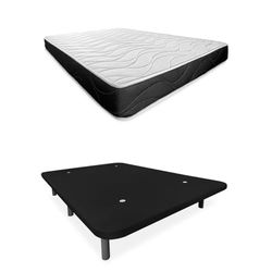 Somnia Descanso Lit Complet avec Matelas Bombay réversible + Base tapissée Extra renforcée, Acier allié, Noir, 135 x 190 cm
