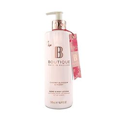 Boutique Cherry Blossom & Peony Fragrance Hand & Body Lotion 500ml – Vegan Body Moisturiser with Essential Oils, Made in England – Lightly Scented Refreshing Hand & Body Care