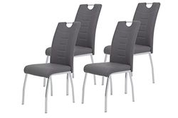 Hela Tische, Andrea Conjunto de 4 cadeiras de sala de jantar com revestimento de pele sintética cinzenta, estrutura com tubo redondo cromado, 100 x 43 x 64 cm
