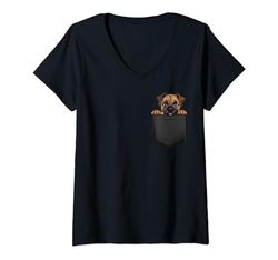 Mujer Lindo perro Border Terrier en el bolsillo para entusiastas Camiseta Cuello V