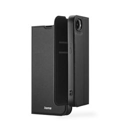 Hama mobiltelefonfodral för iPhone 16e (mobiltelefonficka för uppställning, fodral med kortfack, extra skydd av display och kamera, med magnet, vikfodral, mjukt, anti-fingeravtryck) svart