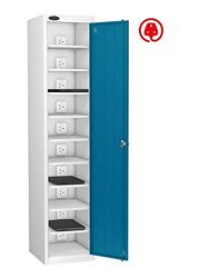 Single Door 10 Shelf MEDIA Charging Locker, Blue, Combination Lock