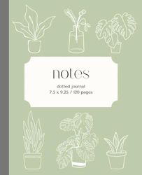 Green Plant Dotted Notebook | Aesthetic Minimalist Plant Dotted Journal | 7.5" x 9.25", 120 Pages, For women, girls, kids, teens, and adults