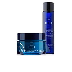K-Beauty Night Routine Pack - Moisturising and Balancing Essence + Blue K-Night Cream Anti-Ageing Face Cream - Combats Signs of Premature Ageing - Refreshes, Moisturises and Soothes - USU Cosmetics