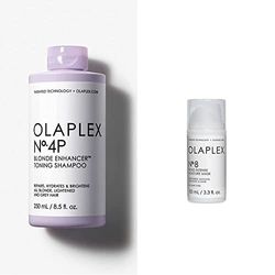 OLAPLEX No. 4P Blonde Enhancer Toning Shampoo, 250 ml (Pack of 1) & No. 8 Bond Intense Moisture Mask, (Pack of 1)