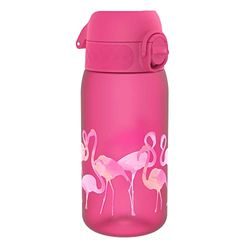 Ion8 Kids Water Bottle, 350 ml/12 oz, Leak Proof, Easy to Open, Secure Lock, Dishwasher Safe, BPA Free, Carry Handle, Hygienic Flip Cover, Easy Clean, Odour Free, Carbon Neutral, Flamingo Design