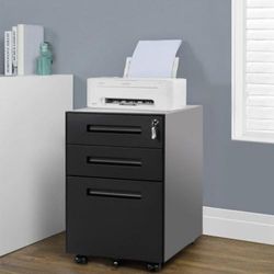 3 Drawer Steel Metal Filing Cabinet with Embedded Handle and Lock (Black)