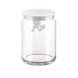 Alessi AMDR05 W glazen Gianni Jar A Little Man Holding On Strakke Medium Keukendoos met Hermetisch Deksel in Thermoplastische Hars, Wit, 90 cl