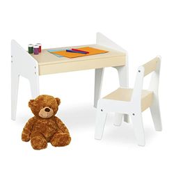 Relaxdays Ensemble de Table et de Chaise pour Enfants, kit pour crèches, Bambins, Couleurs Beige et Blanche