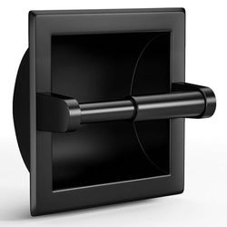 POKIM Soporte de Papel higiénico Empotrado Negro Mate/Soporte de Papel higiénico de Acero Inoxidable en la Pared para Accesorios de baño, Soporte de Montaje Trasero Incluido
