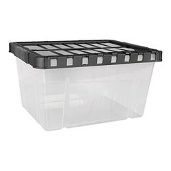 BigBuy Home Boîte de rangement avec couvercle double transparent anthracite, 29 l (référence : S2210454)
