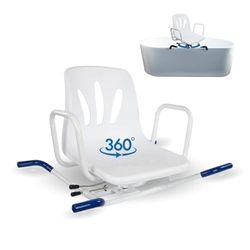 Mobiclinic, Chaise de Bain, Lago, Marquage ce, Tabouret Douche pour Personnes âgées ou handicapées, Siège pivotant, Barres sécurité latérales, Hauteur réglable, Antidérapants, Blanc