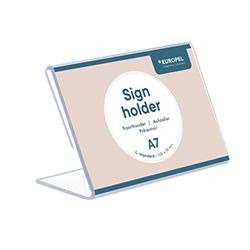 EUROPEL-Sign Holder, L-Standard, A7, Crystal Clear Acrylic, Portrait and Slanted, 350126, A7 Portrait