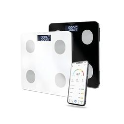 Avilia - Smart digital våg i härdat glas med app för fullständig kroppsanalys, stor LCD-skärm, steg-på-teknik och fleranvändarfunktion för familjens viktkontroll