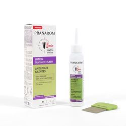 Pranarôm - Aromapoux - Lotion Traitante Flash Anti-Poux et Lentes - Agit en 5 min - 100% Efficace - Huile Essentielle De Lavande Bio, Coco - 100ml Avec Peigne