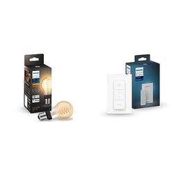 PHILIPS Hue White Filament, Lampadina LED Smart a Filamento, Luce Bianca Calda, Dimmerabile, Attacco E27 & Telecomando Dimmer Switch, Controllo illuminazione Smart, Bianco, Versione 2021