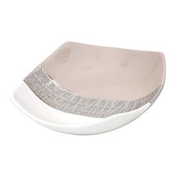 Dekohelden24 213122 - Ciotola decorativa in ceramica, 24 x 24 x 7,5 cm, colore: cappuccino, colore: argento/bianco