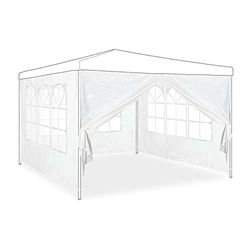 Relaxdays Pavillon Seitenwand Laterales Carpa, 4, 2x3m, Paredes Cenador, Ventana y Cremallera, Impermeable, Plástico PVC y PE, Blanco, Set de 3