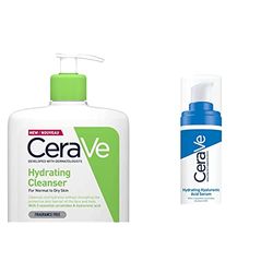 CeraVe Hydrating Cleanser for Normal to Dry Skin 1 Litre & Hydrating Hyaluronic Acid Serum 30ml For All Skin Types with Hyaluronic Acid and 3 Essential Ceramides