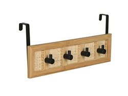 WENKO Allegre Decorative Coat Rack for Hanging, Made of High-Quality Bamboo and Rattan Wicker in Trendy Boho Style, with 4 Hooks Made of Matt Lacquered Steel, 33 x 14 x 6 cm, Natural/Black