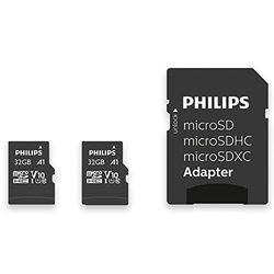 Philips Tarjeta MicroSD de 32 GB, hasta 80 MB/s (R), MicroSDHC con Adaptador SD A1 / U1 / C10 / V10, Paquete de 2 Unidades, Modelo n. FM32MP45D