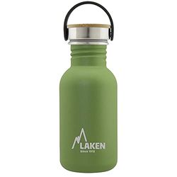 Laken Basic Borraccia in Acciaio Inossidabile, Bottiglia d'acqua con Tappo a Vite in Acciaio e Bamboo, Bocca Larga, 500ml, Verde Oliva