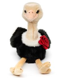 Uni-Toys - Flower Bouquet - Bird Bouquet with Red Rose - 28 cm (Height) - Plush Toy, Cuddly Toy