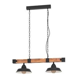 EGLO Candeeiro suspenso OLDBURY, candeeiro suspenso vintage com 2 lâmpadas de estilo industrial, candeeiro pendurado em aço e madeira, cor preta, castanho rústico, casquilho E27, L 86 cm