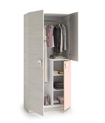Habitdesign Armário juvenil, infantil, modelo de nuvem, acabamento em branco, alpes, cinzento e rosa pastel, medidas: 90 cm (comprimento) x 200 cm (altura) x 52 cm (fundo)