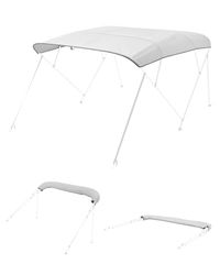 VEVOR Bimini pour Bateau à 4 arceaux, 244 x 257 cm, taud de Soleil imperméable avec Toile en Polyester 600D, Pare-Soleil, Sac de Rangement, Compatible avec Les Bateaux de Large 213-244 cm, Gris Clair